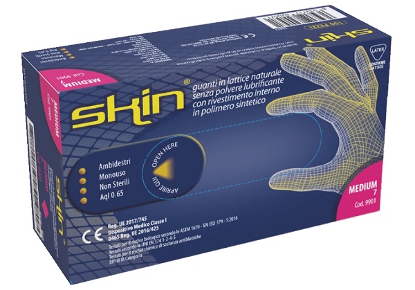 GUANTO IN LATTICE SENZA POLVERE LUBRIFICANTE SKIN M 100 PEZZI - Farmaciapacini.it