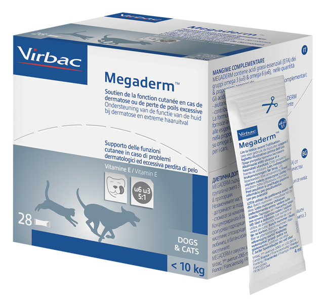 MEGADERM SUPPLEMENTO GATTI E CANI INFERIORI A 10 KG SCATOLA DA 32 SACCHETTI MONODOSE 4 ML - Farmaciapacini.it