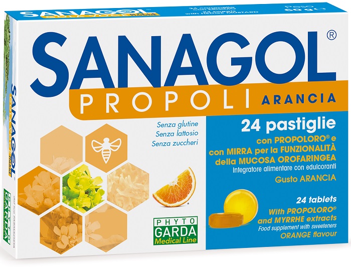 SANAGOL PROPOLI SENZA ZUCCHERO ARANCIA 24 CARAMELLE - Farmaciapacini.it