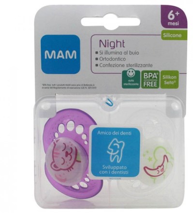 MAM NIGHT SUCCHIETTO 6+ SILICONE CONFEZIONE DOPPIA - Farmaciapacini.it