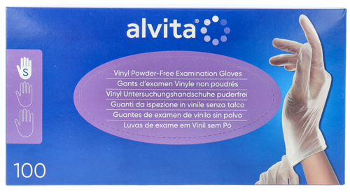 GUANTI DA ISPEZIONE ALVITA IN VINILE SENZA TALCO S 100 PEZZI - Farmaciapacini.it