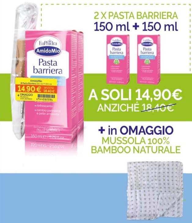 EUPHIDRA AMIDOMIO PASTA BARRIERA 2X150 ML + MUSSOLA GADGET - Farmaciapacini.it