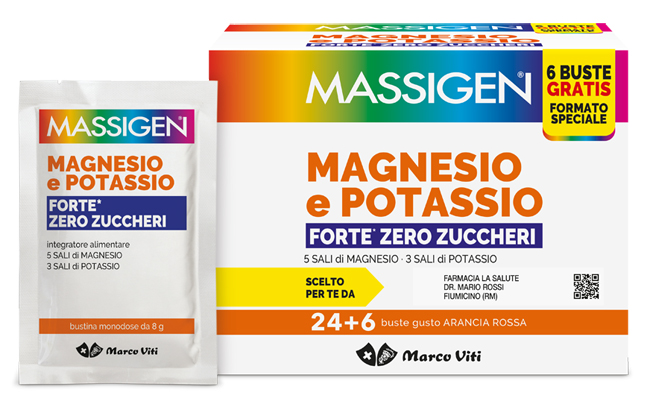 MASSIGEN MAGNESIO POTASSIO FORTE ZERO ZUCCHERO 24 BUSTINE + 6 BUSTINE - Farmaciapacini.it