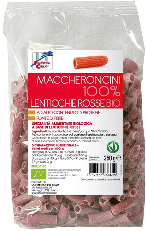 LA FINESTRA SUL CIELO MACCHERONCINI LENTICCHE ROSSE BIO 250 G - Farmaciapacini.it