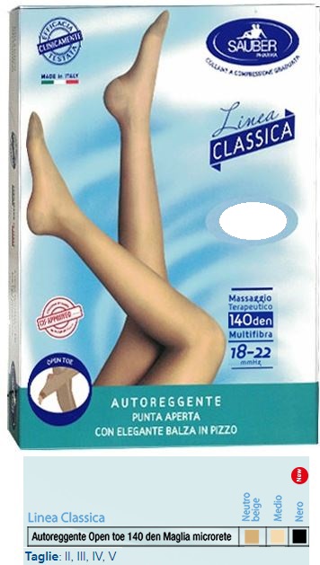 SAUBER AUTOREGGENTE OPEN TOE MAGLIA MICRORETE 140 DEN COLORE NEUTRO BEIGE TAGLIA 5 LINEA CLASSICA - Farmaciapacini.it