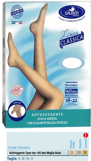 SAUBER AUTOREGGENTE OPEN TOE MAGLIA LISCIA 140 DEN COLORE DESERTO TAGLIA 5 LINEA CLASSICA - Farmaciapacini.it