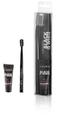 CURAPROX BLACK IS WHITE DENTIFRICI SBIANCANTI 1 DENTIFRICIO DA 10ML + 1 SPAZZOLINO - Farmaciapacini.it
