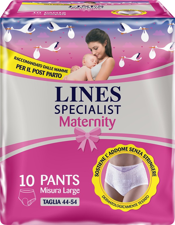 LINES SPECIALIST MATERNITY MUTANDINA ASSORBENTE PER PERDITE POST PARTO MISURA LARGE 10 PEZZI - Farmaciapacini.it