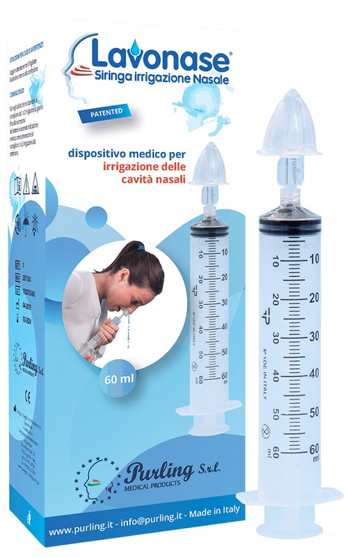 LAVONASE IRRIGAZIONE NASALE NON STERILE SIRINGA 60 ML + LUER-LOCK CON CAPPUCCIO + UGELLO NASALE CON RACCORDO LUER-LOCK + PERFORATORE CON VALVOLA NON RITORNO CON TAPPO - Farmaciapacini.it
