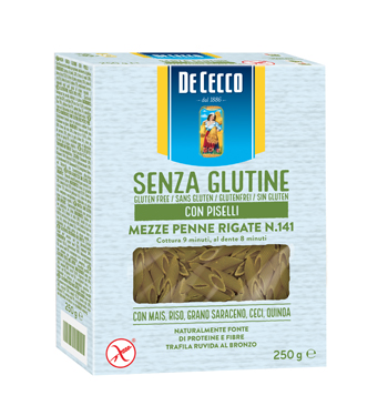 DE CECCO MEZZE PENNE RIGATE N141 CON PISELLI 250 G - Farmaciapacini.it