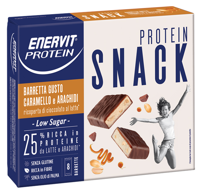 ENERVIT PROTEIN SNACK CARAMELLO ARACHIDI LOW SUGAR 8 BARRETTE 31 G - Farmaciapacini.it