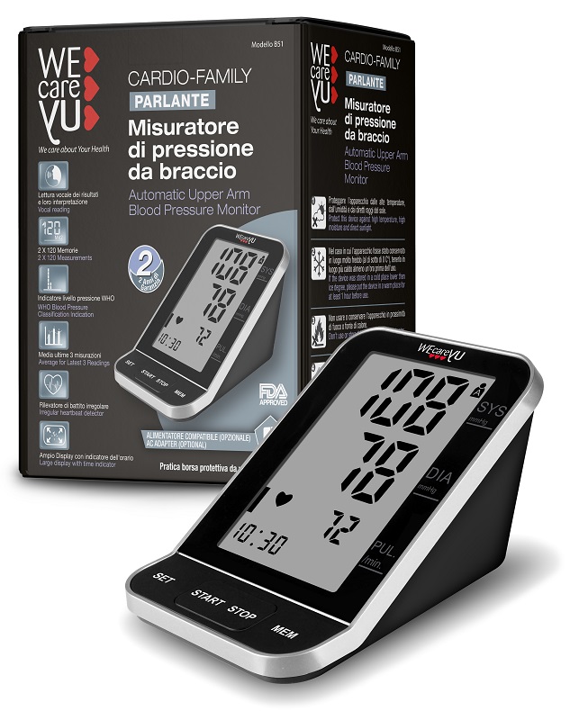MISURATORE DI PRESSIONE DA BRACCIO PARLANTE WECAREYU CARDIO FAMILY - Farmaciapacini.it