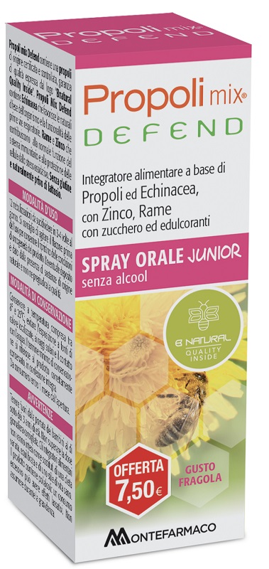 PROPOLI MIX DEFEND SPRAY ORALE JUNIOR ANALCOLICO 30 ML GUSTO FRAGOLA - Farmaciapacini.it