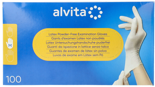 GUANTI DA ISPEZIONE ALVITA IN LATTICE SENZA TALCO M 100 PEZZI - Farmaciapacini.it