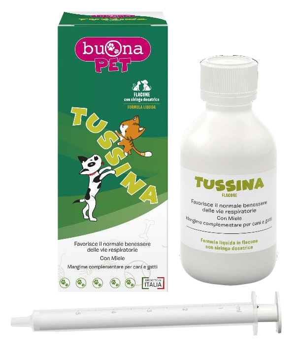 TUSSINA FLACONE MANGIME COMPLEMENTARE CANI GATTI CON SIRINGA DOSATRICE FORMA LIQUIDA 100 G BUONAPET - Farmaciapacini.it