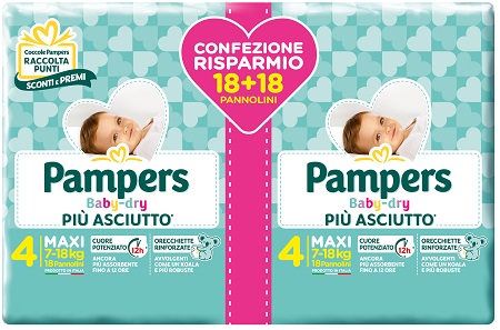 PAMPERS BABY DRY PANNOLINI DUO DOWNCOUNT MAXI 36 PEZZI - Farmaciapacini.it