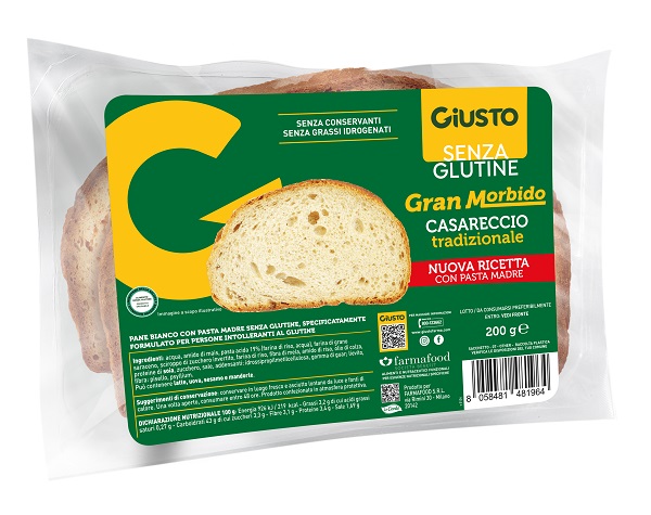 GIUSTO SENZA GLUTINE GRAN MORBIDO PANE CASARECCIO 200 G - Farmaciapacini.it