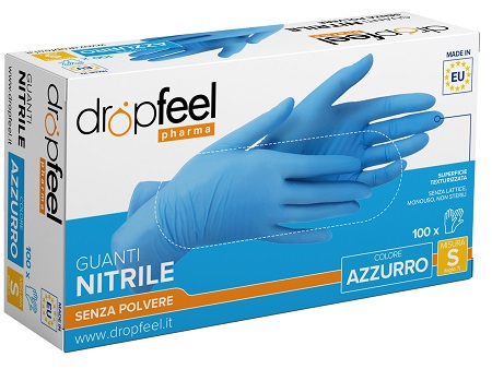GUANTO IN NITRILE DROPFEEL SENZA POLVERE AZZURRO TAGLIA S 100 PEZZI - Farmaciapacini.it