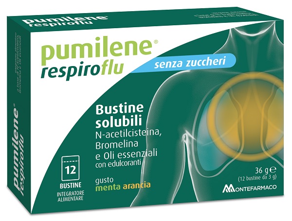 PUMILENE RESPIROFLU SENZA ZUCCHERO 12 BUSTINE GUSTO MENTA ARANCIA 36 G - Farmaciapacini.it